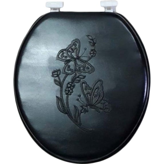 Dream Bath Soft Cushioned Round Front Toilet Seat with non-slip seat and quick-attach easy install hardware, Embossed Black