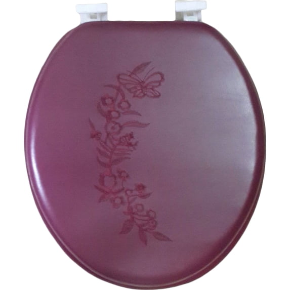 Dream Bath Soft Cushioned Round Front Toilet Seat with non-slip seat and quick-attach easy install hardware, Embossed Burgundy