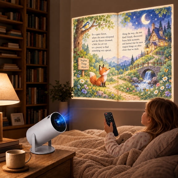 Dream Beam Projector, Dream Beam Projecto with Bluetooth and Wifi Capabilities, Flexible 180° Projection and Automatic Image Calibration, HD Input Support with Built-In Audio, Ideal for Reading
