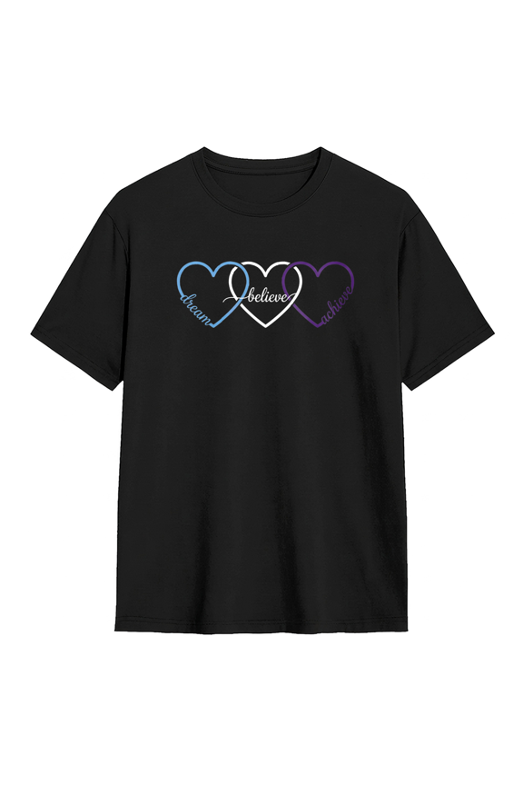 Dream Believe Achieve Hearts Cool Graphic Tee for Men and Women, Fun Gift Cotton Short Sleeves T-Shirt