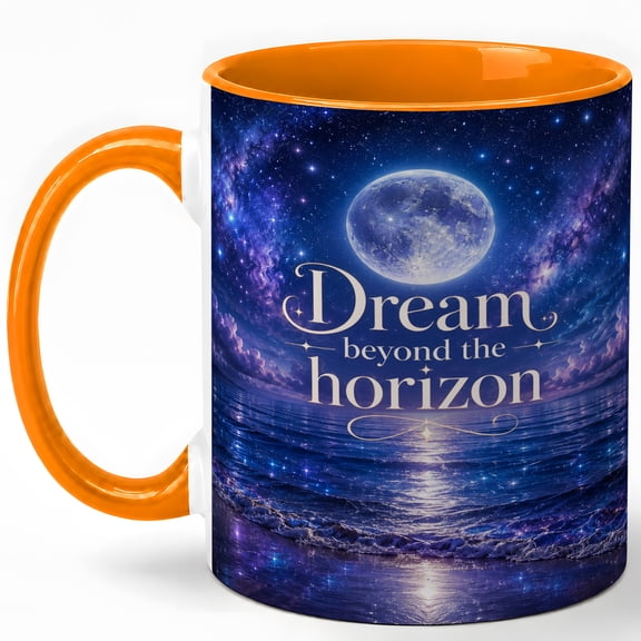 Dream Beyond Horizon 11oz Ceramic Mug, Moon Ocean Night Design