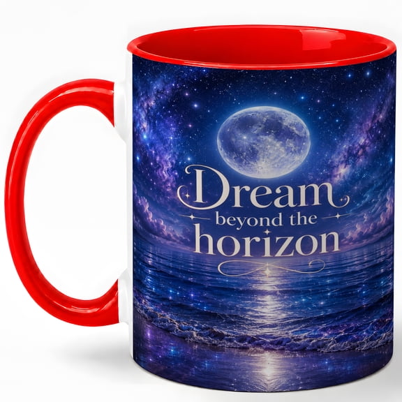 Dream Beyond Horizon 11oz Ceramic Mug, Moon Ocean Night Design