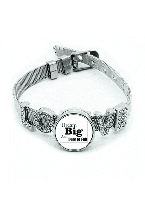 Dream Big And Dare To Fail Quote Bracelet Wristband Crystal Love Adjustable Bangle