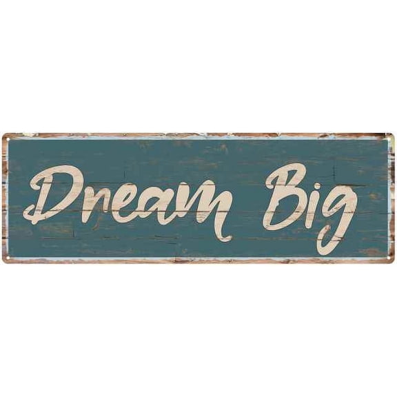 Dream Big Beach Style Wood Look Sign Gift Green 8x24 Metal Decor 108240086029