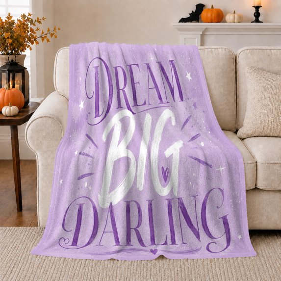 Dream Big Darling Motivational Quote, Cozy Friendship Quote Scene, Warm Flannel Blanket for Living Room and Reading Nook, Art Lovers Friendship Gift, Artistic Home Decor