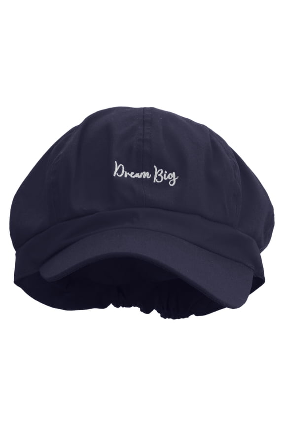 Dream Big Embroidered Cotton Elastic Newsboy Cap - Navy OSFM