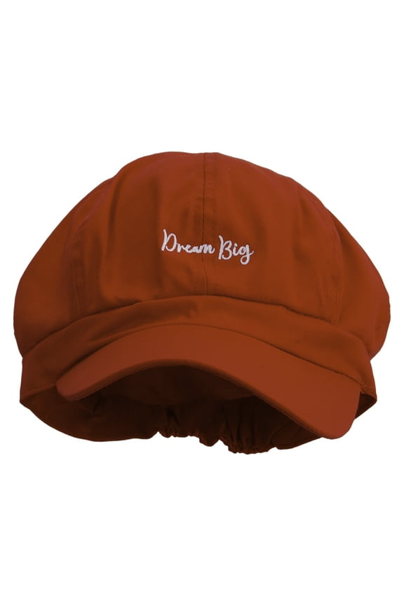 Dream Big Embroidered Cotton Elastic Newsboy Cap - Red OSFM