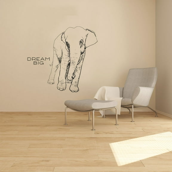 Dream Big - Life Motivation Quote Happy Elephant Silhouette Beautiful Elephant Design Vinyl Wall Art Sticker Decal Home Kids Room Study Room Boys Girls Wall Décoration Decor Size(20x18 inch)