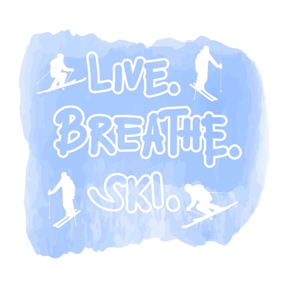 Live Breathe Ski Skiing Inspirational Quote Watercolor Wall Decal Wall Art Sticker Designs Vinyl Stickers For Home House Walls Rooms Windows Bedroom Decoration Size (26x26 inch)