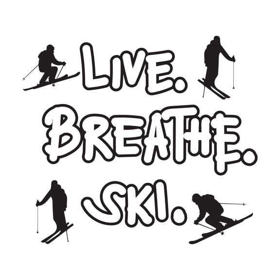 Live Breathe Ski Snow Skateboarding Inspirational Quote Wall Decal Wall Art Sticker Designs Vinyl Stickers For Home House Walls Rooms Windows Bedroom Decoration Size (20x20 inch)