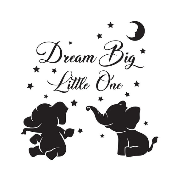 Dream Big Little One Cute Cartoon Silhouette Kids Room Wall Decal Wall Art Sticker Designs Vinyl Stickers For Home House Walls Rooms Windows Bedroom Decoration Size (20x20 inch)
