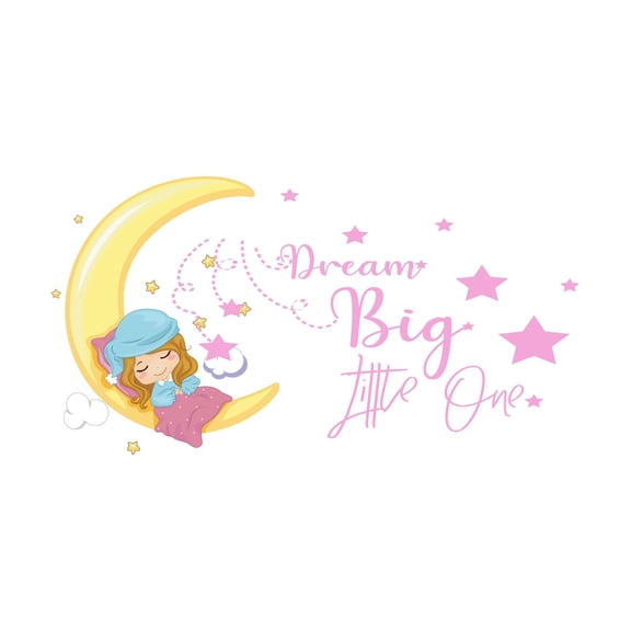 Dream Big Little One Cute Children Motivational Quotes Vinyl Design Wall Art Sticker Designs Vinyl Stickers For Home House Walls Rooms Windows Bedroom Decoration Size (28x28 inch)