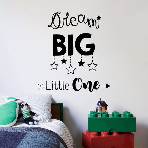 Dream Big Little One Cute Nursery Room Children Quotes Vinyl Wall Art Sticker Wall Decal Home Room Boys Girls Kids Children Nursery Playroom Wall Decoration Home Kids Study Room Size (35x40 inch)