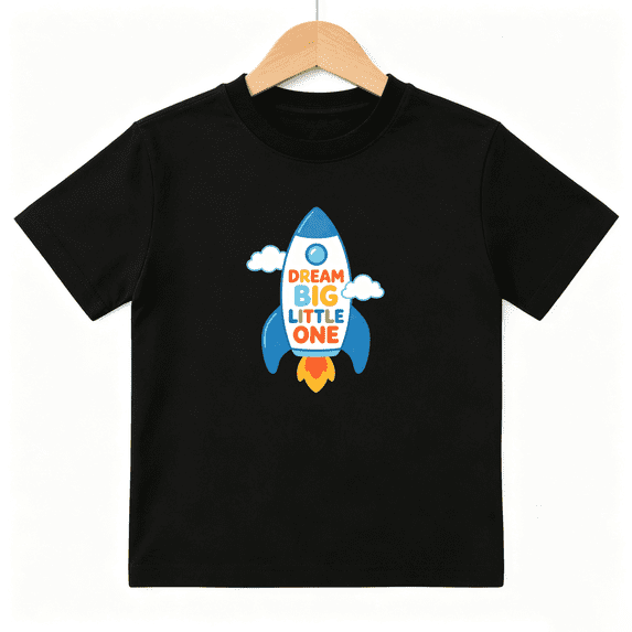 Dream Big Little One Rocket Boys Graphic Tee, Space School 100% Cotton Kids Short Sleeve T-Shirt 4-13Y