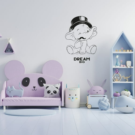 Dream Big Motivation Elephant Magician Cute Circus Elephant Silhouette Beautiful Design Vinyl Wall Art Wall Sticker Wall Decal Home Kids Room Study Room Boys Girls Wall Decor Design Size(30x22 inch)