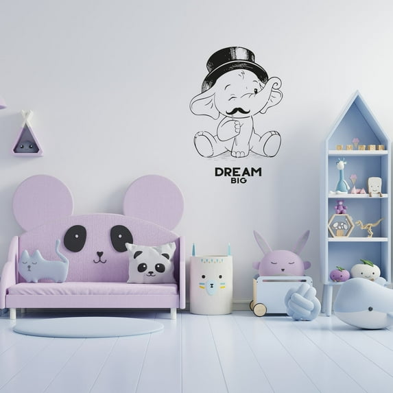 Dream Big Motivation Elephant Magician Cute Circus Elephant Silhouette Beautiful Design Vinyl Wall Art Wall Sticker Wall Decal Home Kids Room Study Room Boys Girls Wall Decor Design Size(20x18 inch)