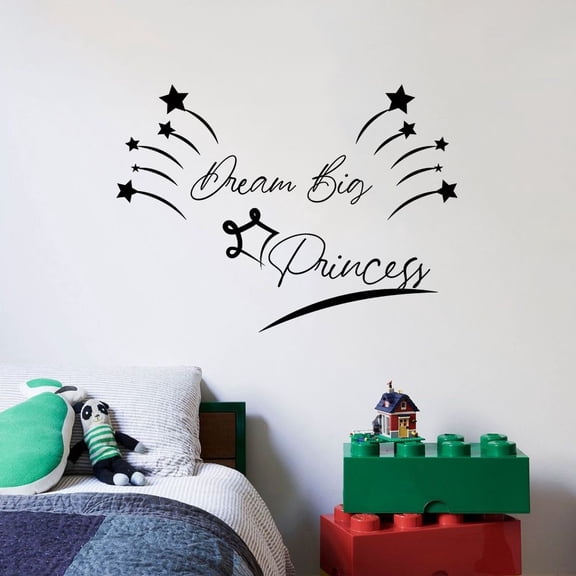 Dream Big Princess Stars Quote Positive Life Inspiration Motivation Quotes Saying Wall Art Sticker Designs Vinyl Stickers For Home House Walls Rooms Windows Bedroom Decoration Size (8x10 inch)
