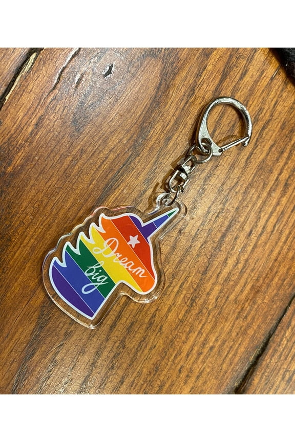 Dream Big Rainbow Unicorn Acrylic Keychain