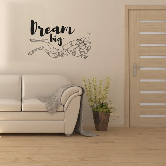 Dream Big Scuba Diver Silhouette Scuba Diving Underwater Diving Vinyl Design Wall Sticker Wall Art Decal Boys Girls Kids Room Bedroom Scuba Diver Home Decor Stickers Decoration Size (8x10 inch)