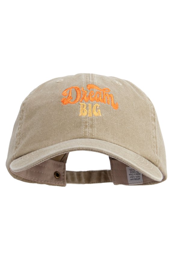 Dream Big Text Embroidered Big Size Washed Pigment Dyed Cap - Khaki XL-3XL