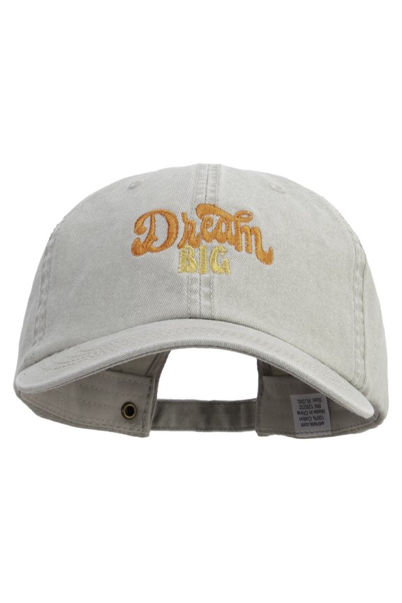 Dream Big Text Embroidered Big Size Washed Pigment Dyed Cap - Stone XL-3XL
