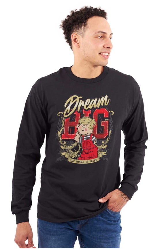 Dream Big The World is Yours Cartoon Men Big & Tall Long Sleeve Tee Brisco Brands 3X