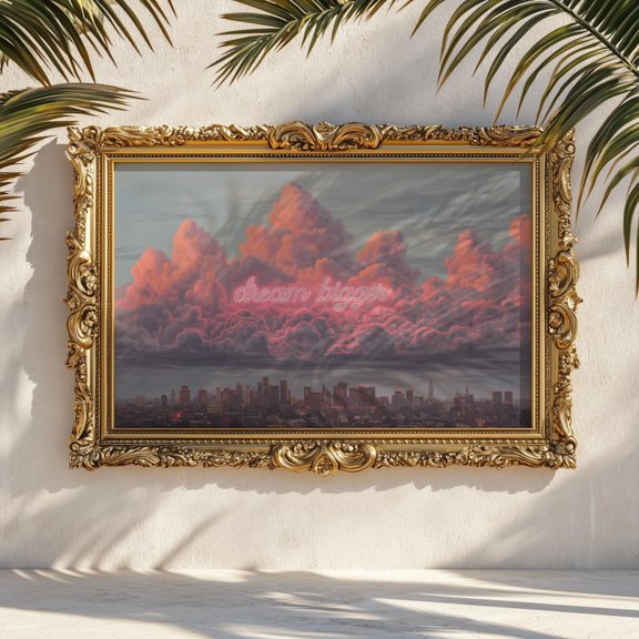 Dream Bigger Cloud Print Pink Affirmation Skyline, Unframed Paper Print
