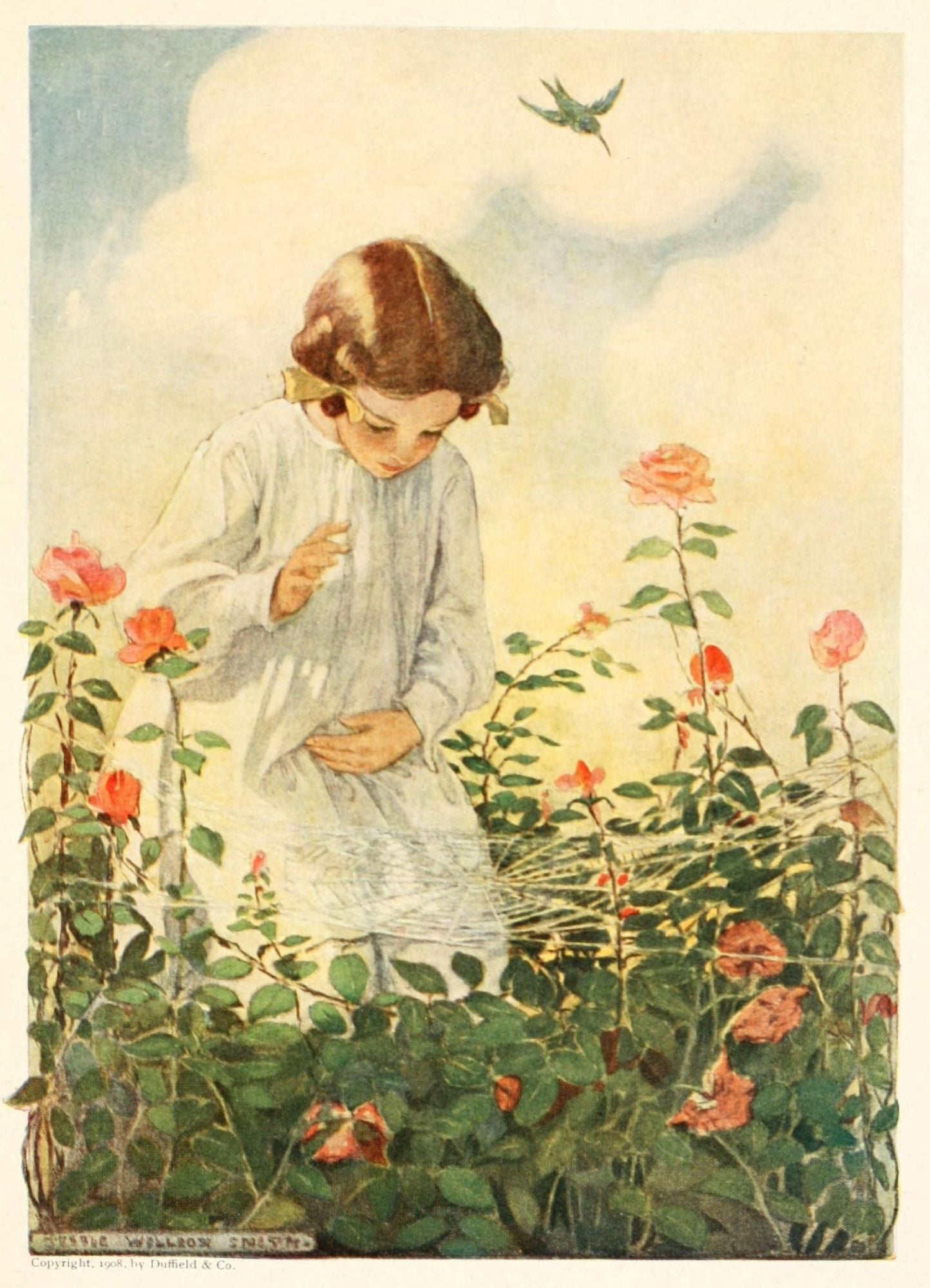 Dream Blocks 1908 In the roses Canvas Art - Jessie Willcox Smith (24 x 36)