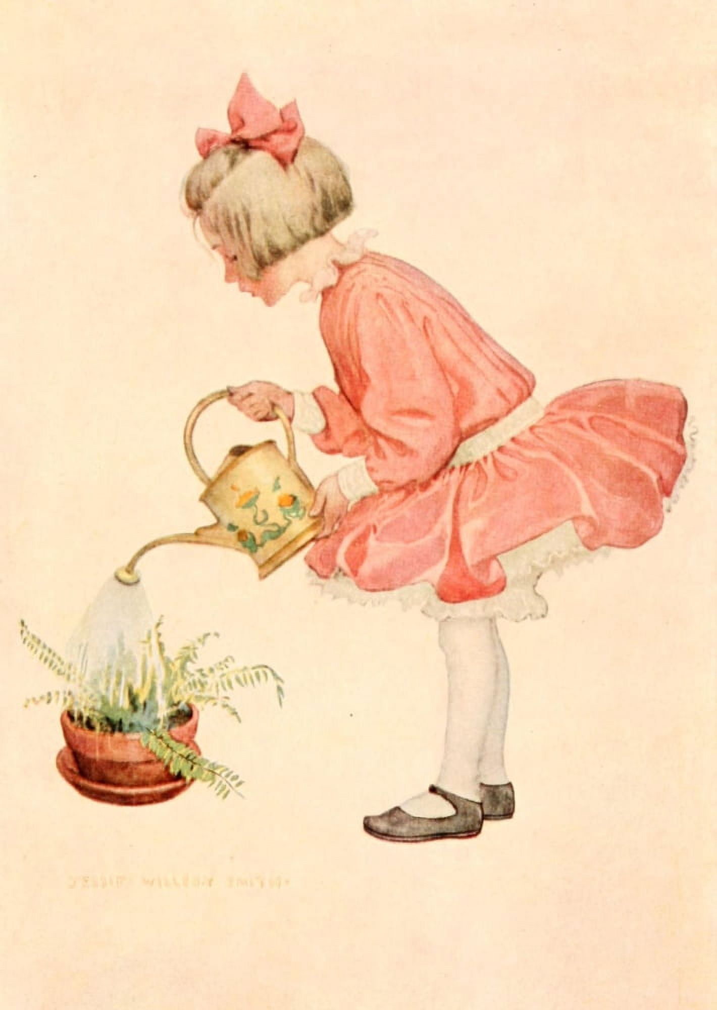Dream Blocks 1908 Watering the plant Canvas Art - Jessie Willcox Smith (18 x 24)