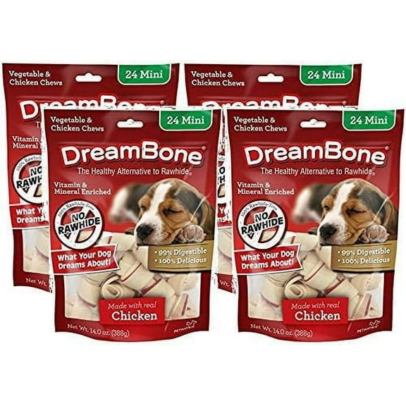 Dream Bone Vegetable and Chicken Dog Chews, 24 Mini Size Count, 4 Pack
