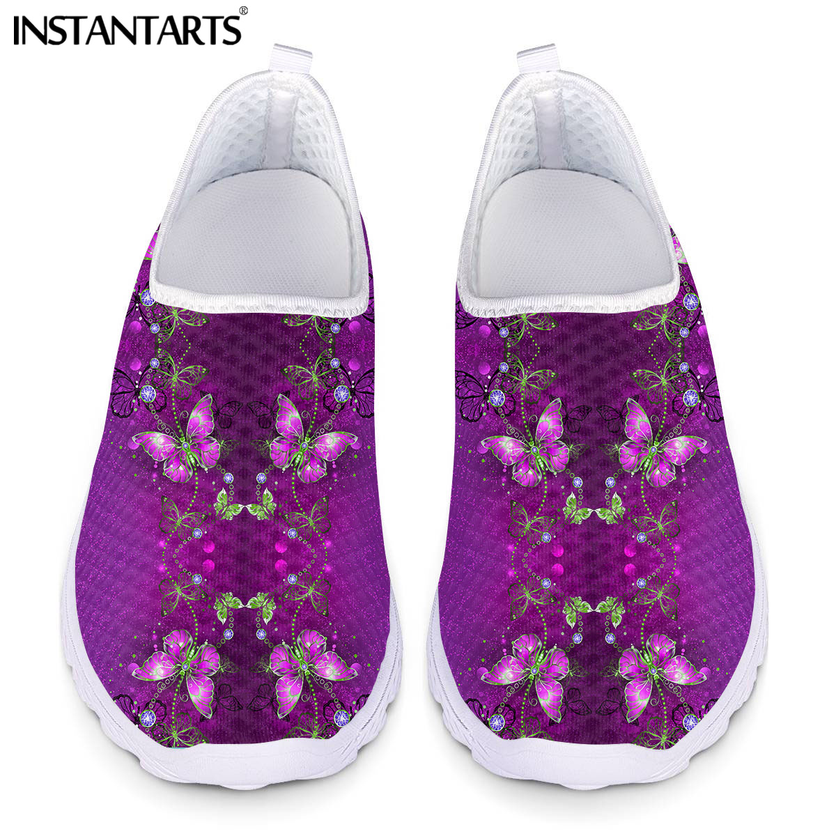 Pink And Blue Butterfly Print Women's Slip On Sneakers