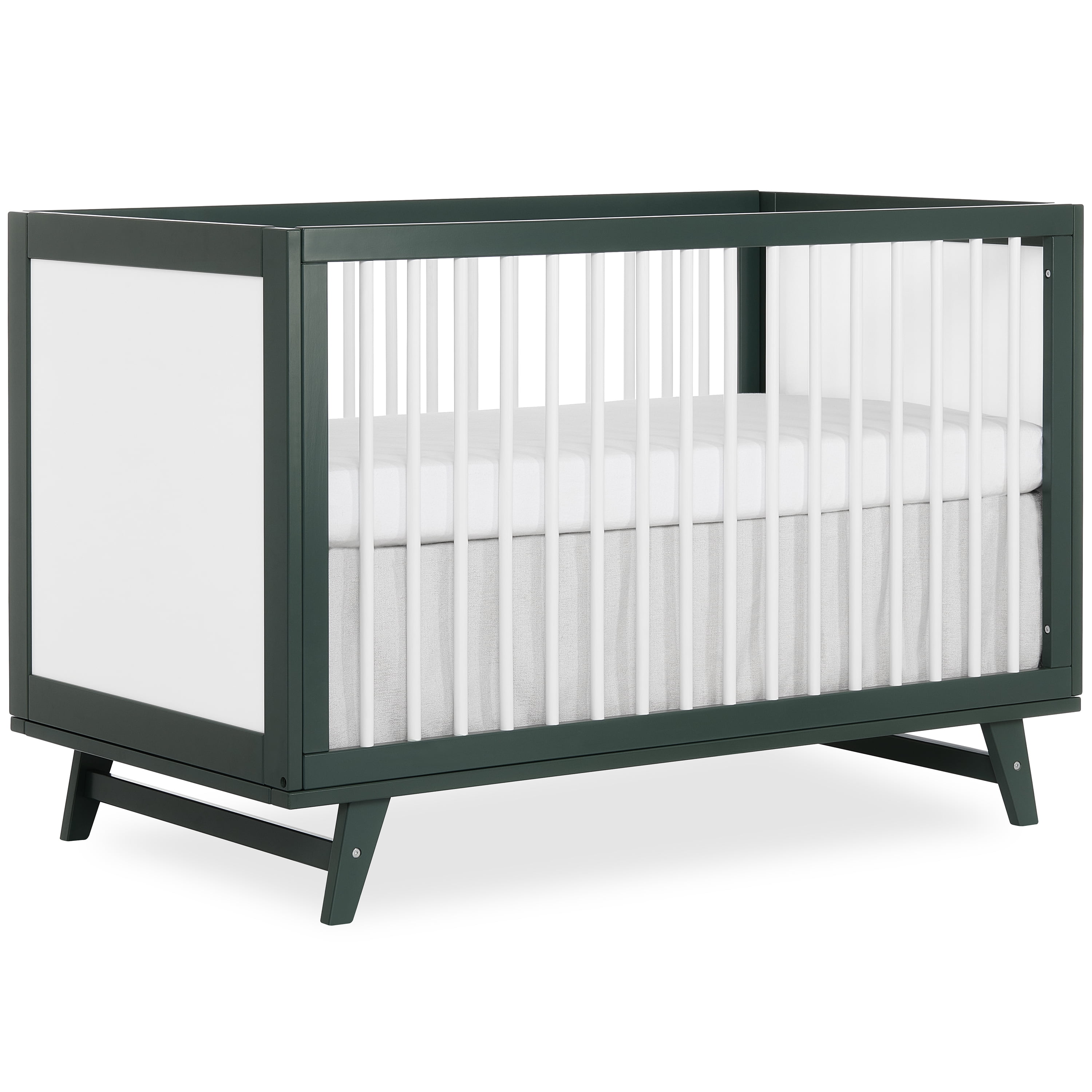 Dream On Me Carter 5-in-1 Full Size Convertible Crib / 3 Mattress Height Settings/JPMA Certified/Made of New Zealand Pinewood/Sturdy Crib Design, Olive & White Olive and White