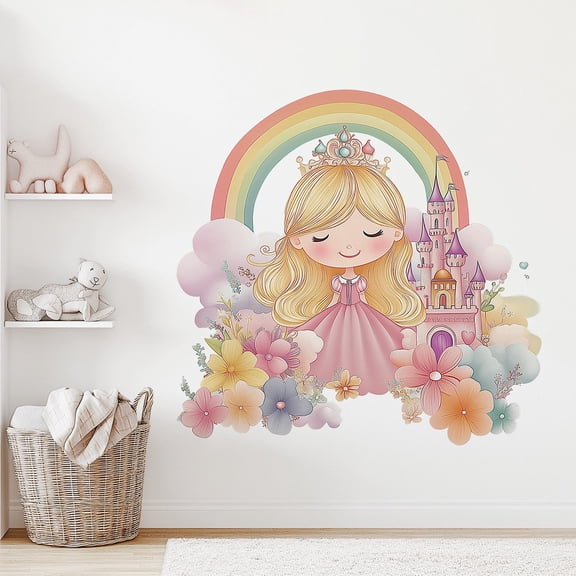 Dream Castle Wall Decals for Girls Kids Room Colorful Rainbow Wall Stickers Cute princess decals, rainbow wall sticker DIY Peel and Stick Removable Baby Nursery Bedroom Wall Decor