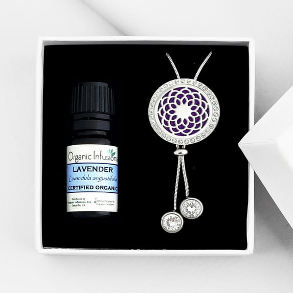 Dream Catcher Aromatherapy Slide Necklace - Christmas Gift for Her - Lavender Essential Oil Pendant Diffuser - Jewelry Gift Set - Anxiety Relief - 12 Reusable Pads - Slider Chain - Ships Next Day!