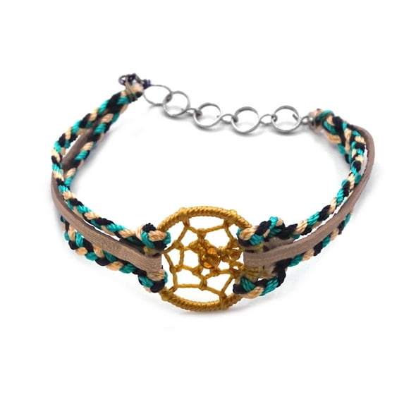 Dream Catcher Braided String Macramé Vegan Suede Multi Strand Bracelet - Womens Fashion Handmade Jewelry Boho Accessories
