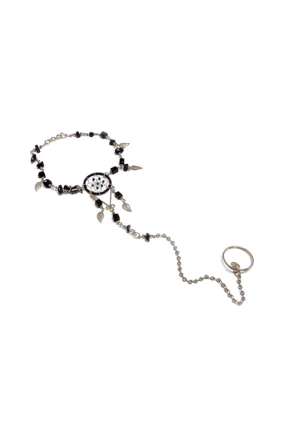 Dream Catcher Chip Stone Leaf Charm Dangle Silver Metal Chain Link Harem Anklet Toe Ring - Womens Handmade Jewelry Boho Accessories