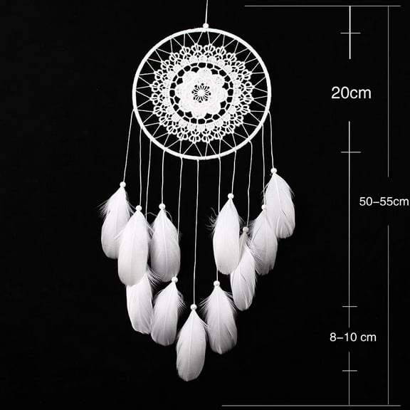Dream Catcher, Colorful Feathers Lace Bead Hanging Decoration, 55cm Length Window Ornament Gift for Home Bedroom, White