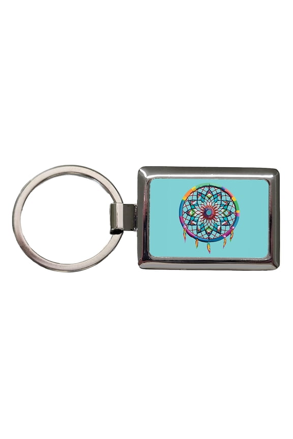 Dream Catcher Colorful Feathers Metal Rectangle Keychain