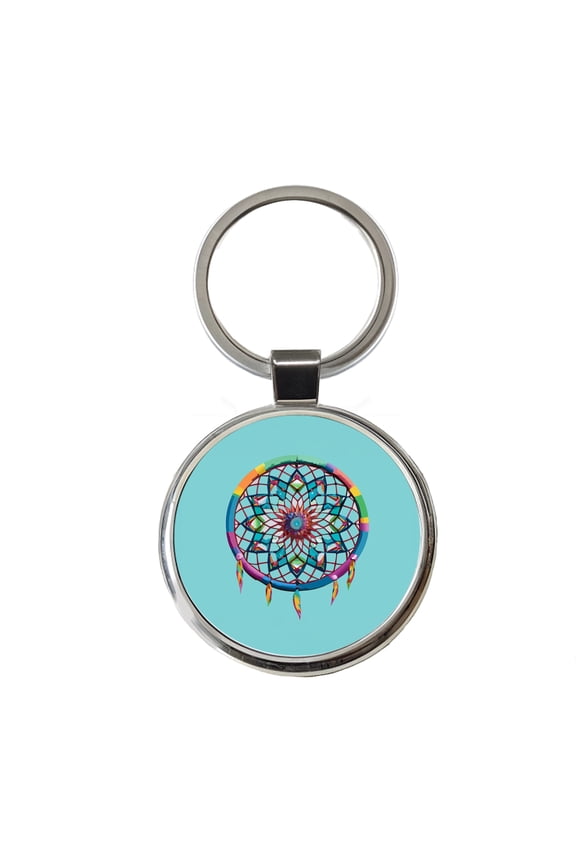 Dream Catcher Colorful Feathers Metal Round Keychain