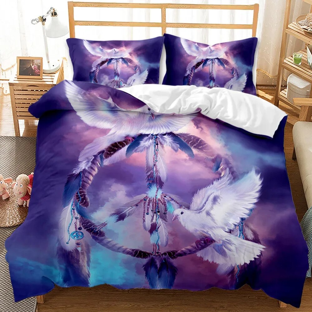 Dream Catcher Duvet Cover Set White Horse Forest Dream Catcher Blue
