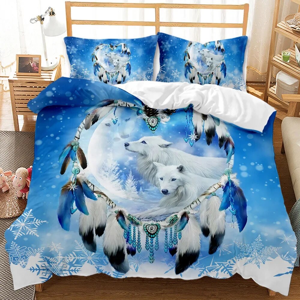 Dream Catcher Duvet Cover Set White Horse Forest Dream Catcher Blue