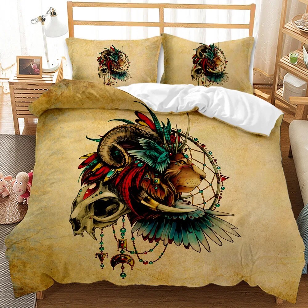 Dream Catcher Duvet Cover Set White Horse Forest Dream Catcher Blue