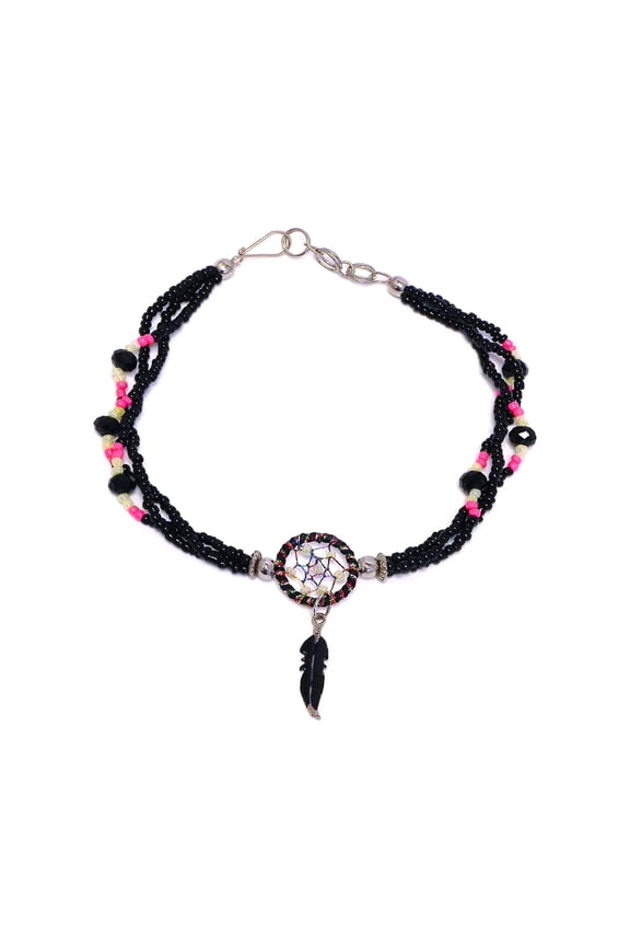 Dream Catcher Feather Charm Dangle Seed Beaded Multi Strand Anklet - Womens Southwest Fashion Handmade Jewelry Boho Accessories