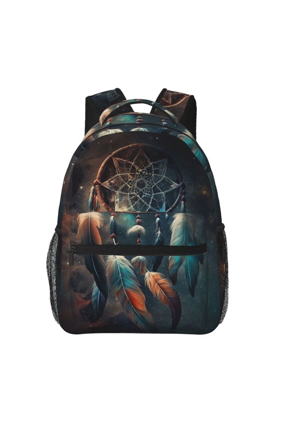 Dream Catcher Feather Starry Art Backpack Casual College Bag Zipper Laptop Daypack Hiking Rucksack Travel