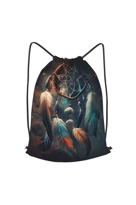 Dream Catcher Feather Starry Art Drawstring Backpack Gym String Bag Sports Sackpack Cinch Sack, Small