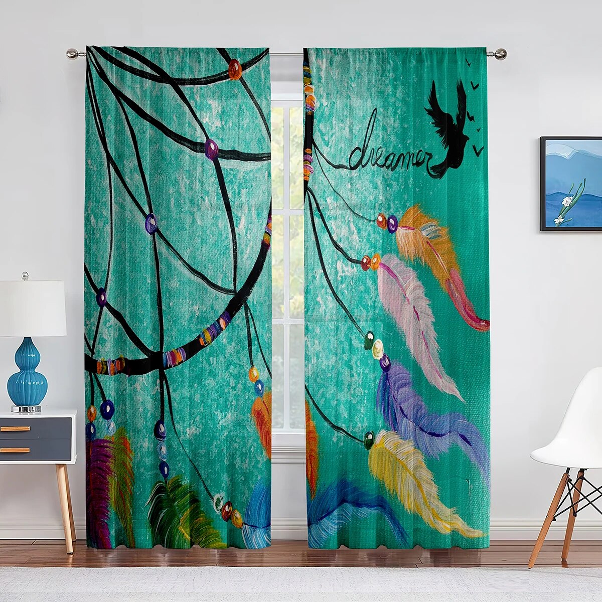 Dream Catcher Feather Violet Sheer Voile Curtains for Living Room Home