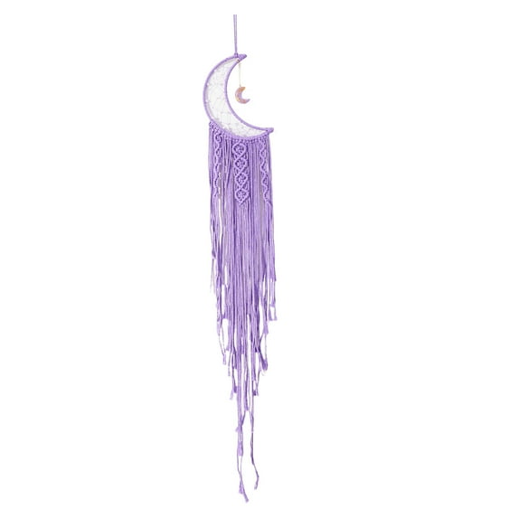 Dream Catcher Handmade Elegant Cotton Rope Nordic Hand-woven Star Moon Macrame Wall Hangings Home Decor-Moon,Purple