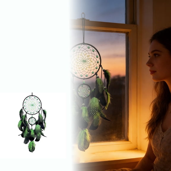 Dream Catcher with Luminous Beads & Feathers - Handmade Wall Hanging Ornament for Bedroom, Living Room, and Boho Home Decor, Festival Gift for Adults & Teens