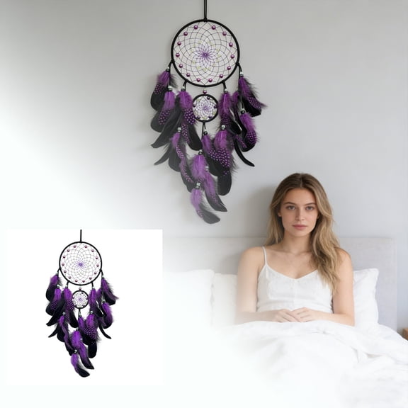 Dream Catcher with Luminous Beads & Feathers - Handmade Wall Hanging Ornament for Bedroom, Living Room, and Boho Home Decor, Festival Gift for Adults & Teens