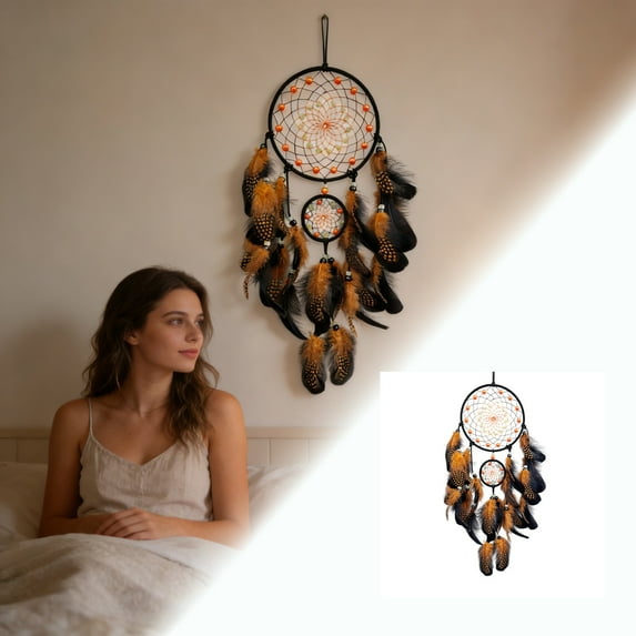 Dream Catcher with Luminous Beads & Feathers - Handmade Wall Hanging Ornament for Bedroom, Living Room, and Boho Home Decor, Festival Gift for Adults & Teens